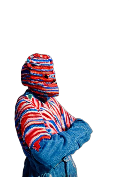 jacket, hat, mask, face, 3d render, concept art, detailed, color transparent PNG cut-out