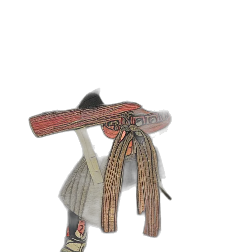 weapon, staff, hat, mask, 3d render, photorealistic, concept art, watercolor transparent PNG cut-out
