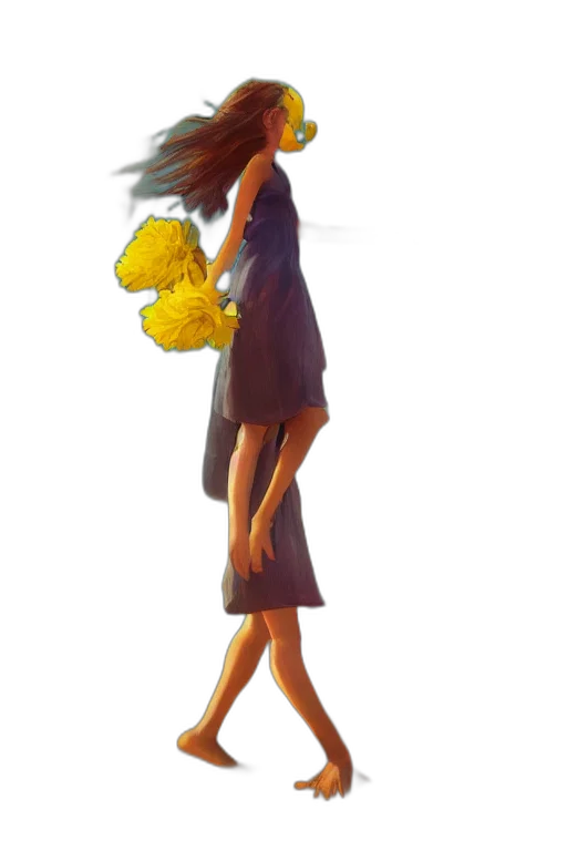 dress, staff, flower, hair, concept art, 3d render, photorealistic, pixel art transparent PNG cut-out