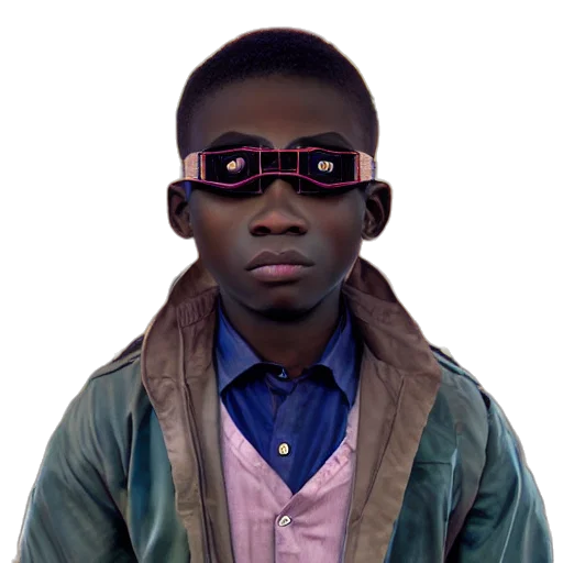 jacket, face, robot, animal, 3d render, photorealistic, colourful, vfx transparent PNG cut-out
