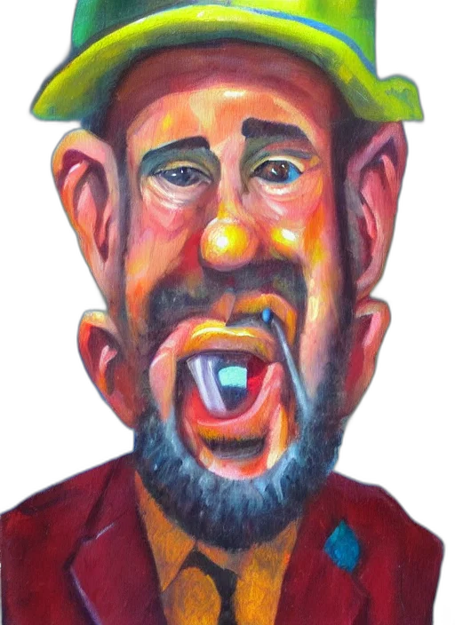 face, hat, staff, oil painting transparent PNG cut-out