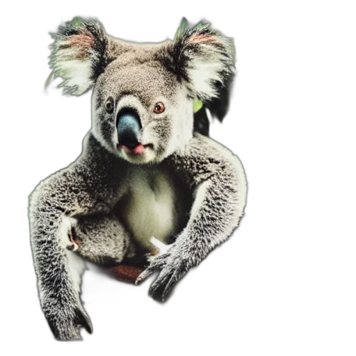 animal, creature, staff, 3d render, concept art, photorealistic, polaroid, koala transparent PNG cut-out