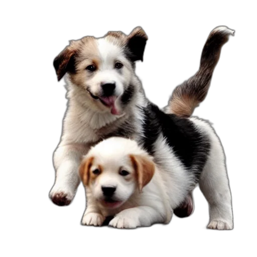 animal, photorealistic, 3d render, pixel art, concept art, puppies, having, fun transparent PNG cut-out