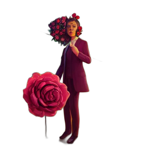 flower, crown, umbrella, staff, concept art, 3d render, red, dark transparent PNG cut-out