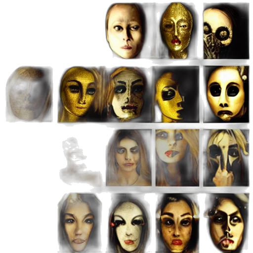 mask, face, concept art, photorealistic, oil painting, 3d render, golden, earth tones transparent PNG cut-out