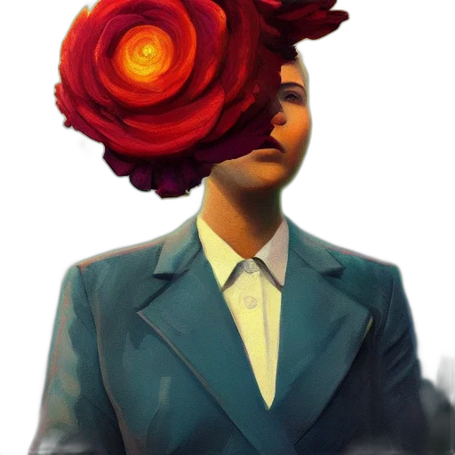 flower, crown, face, jacket, concept art, photorealistic, 3d render, fantasy art transparent PNG cut-out