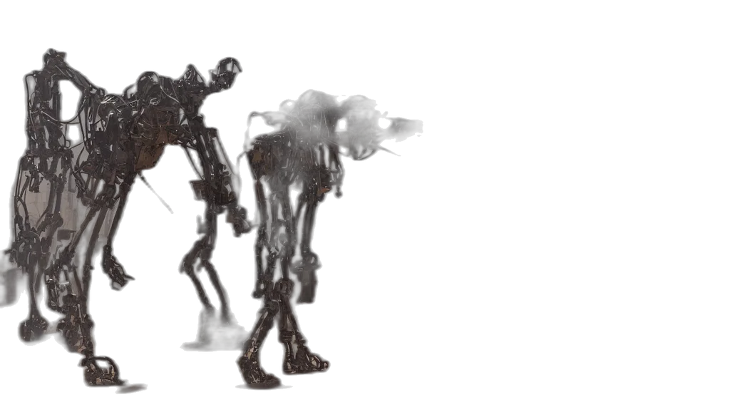 robot, creature, concept art, 3d render, cyberpunk, pixel art, fog, outer space transparent PNG cut-out