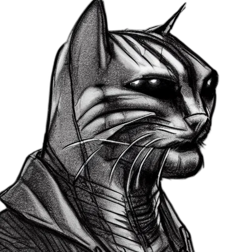 mask, comic book art, cyberpunk, pencil sketch, concept art, cat, suit, sketch transparent PNG cut-out