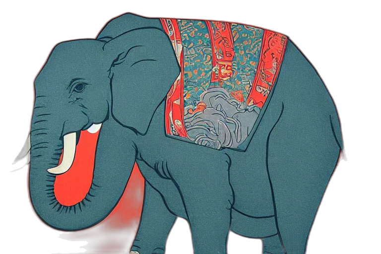 beautiful, painting, elephant, ukiyo, award, winning, art, color transparent PNG cut-out