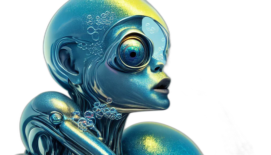 robot, cyberpunk, concept art, 3d render, photorealistic, outer space, bubbles, artstation transparent PNG cut-out