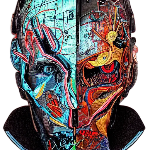 mask, face, robot, jacket, cyberpunk, comic book art, concept art, photorealistic transparent PNG cut-out