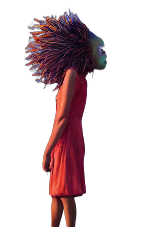 dress, hair, creature, mask, concept art, 3d render, fantasy art, photorealistic transparent PNG cut-out