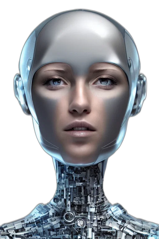 robot, face, cyberpunk, 3d render, concept art, photorealistic, human, female transparent PNG cut-out