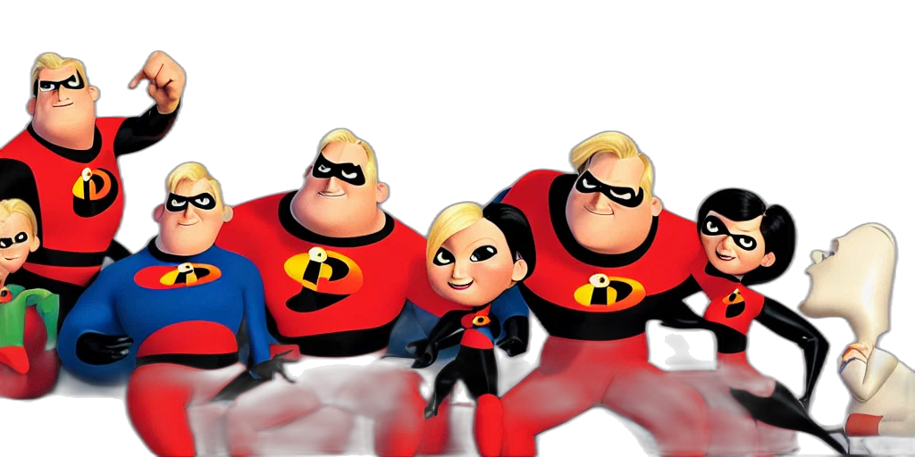 comic book art, 3d render, concept art, cartoon, incredibles, family, sitting, couch transparent PNG cut-out