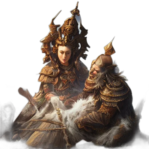 crown, staff, sword, dragon, fantasy art, concept art, photorealistic, oil painting transparent PNG cut-out