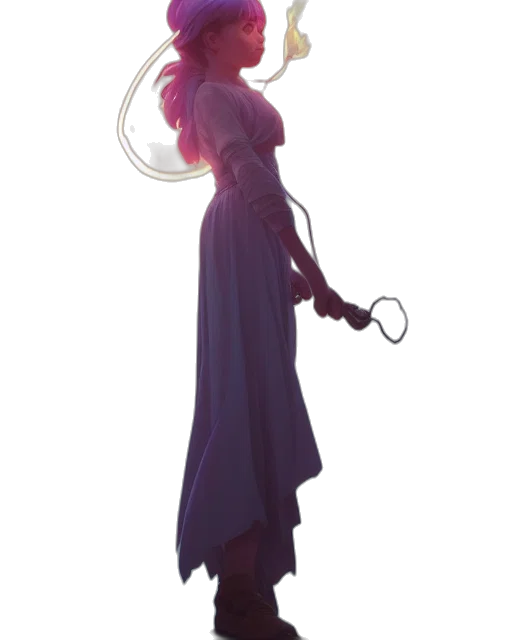 dress, staff, hair, weapon transparent PNG cut-out