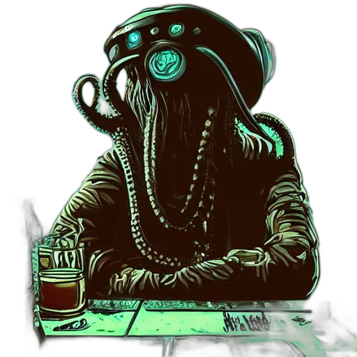 creature, robot, mask, hat, cyberpunk, concept art, pixel art, fantasy art transparent PNG cut-out