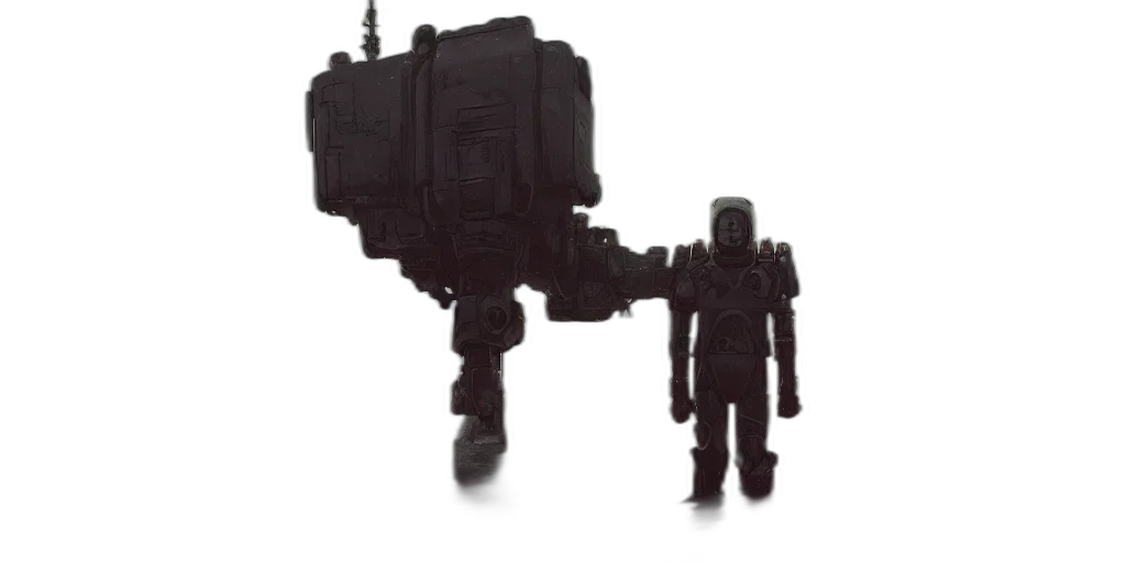 robot, staff, weapon, creature, concept art, 3d render, pixel art, cyberpunk transparent PNG cut-out