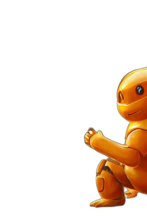 robot, pixel art, 3d render, concept art, photorealistic, golden, charmander, playing transparent PNG cut-out