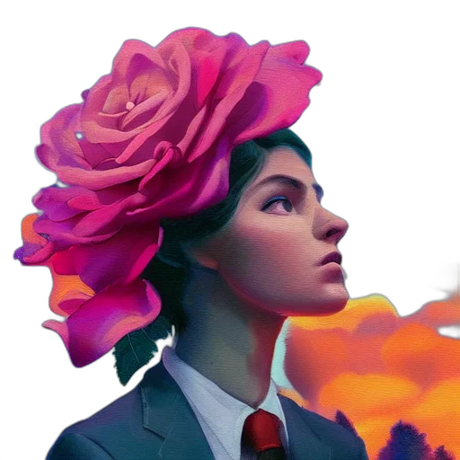 crown, face, flower, concept art, fantasy art, watercolor, vaporwave, colorful transparent PNG cut-out