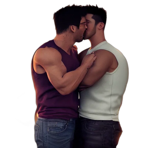 concept art, photorealistic, 3d render, neon lights, city street, fire, markiplier, kissing transparent PNG cut-out