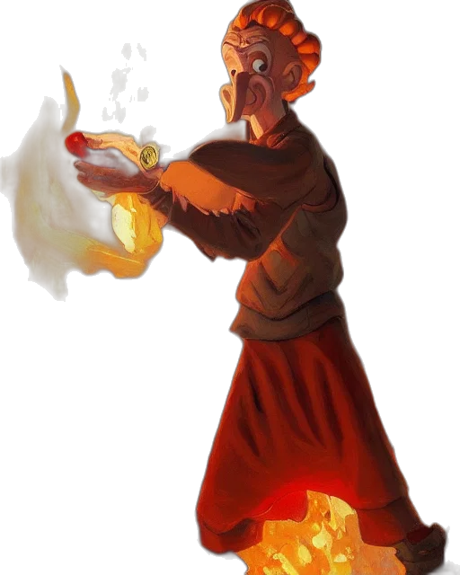 staff, concept art, fantasy art, comic book art, pixel art, fire, red, squidward transparent PNG cut-out
