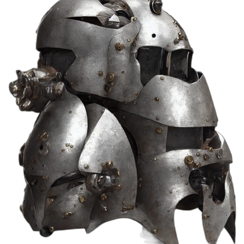 mask, weapon, crown, robot, concept art, 3d render, fantasy art, photorealistic transparent PNG cut-out