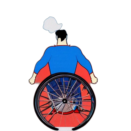 umbrella, concept art, cartoon, pixel art, comic book art, superman, wheelchair, color transparent PNG cut-out