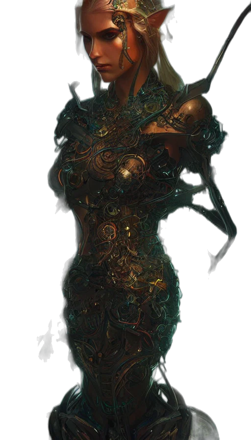 dress, robot, creature, staff transparent PNG cut-out
