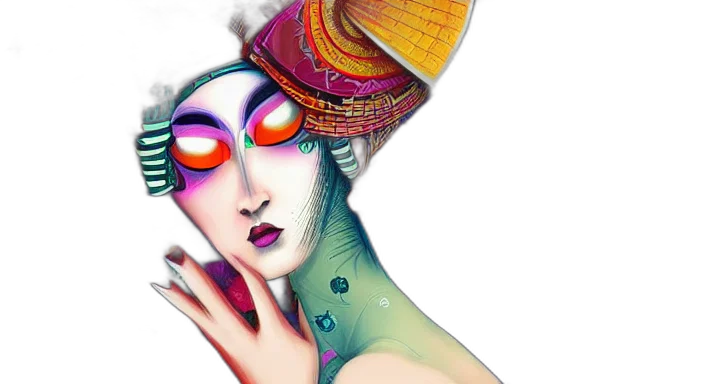 hat, mask, fantasy art, photorealistic, watercolor, concept art, colorful, neon transparent PNG cut-out