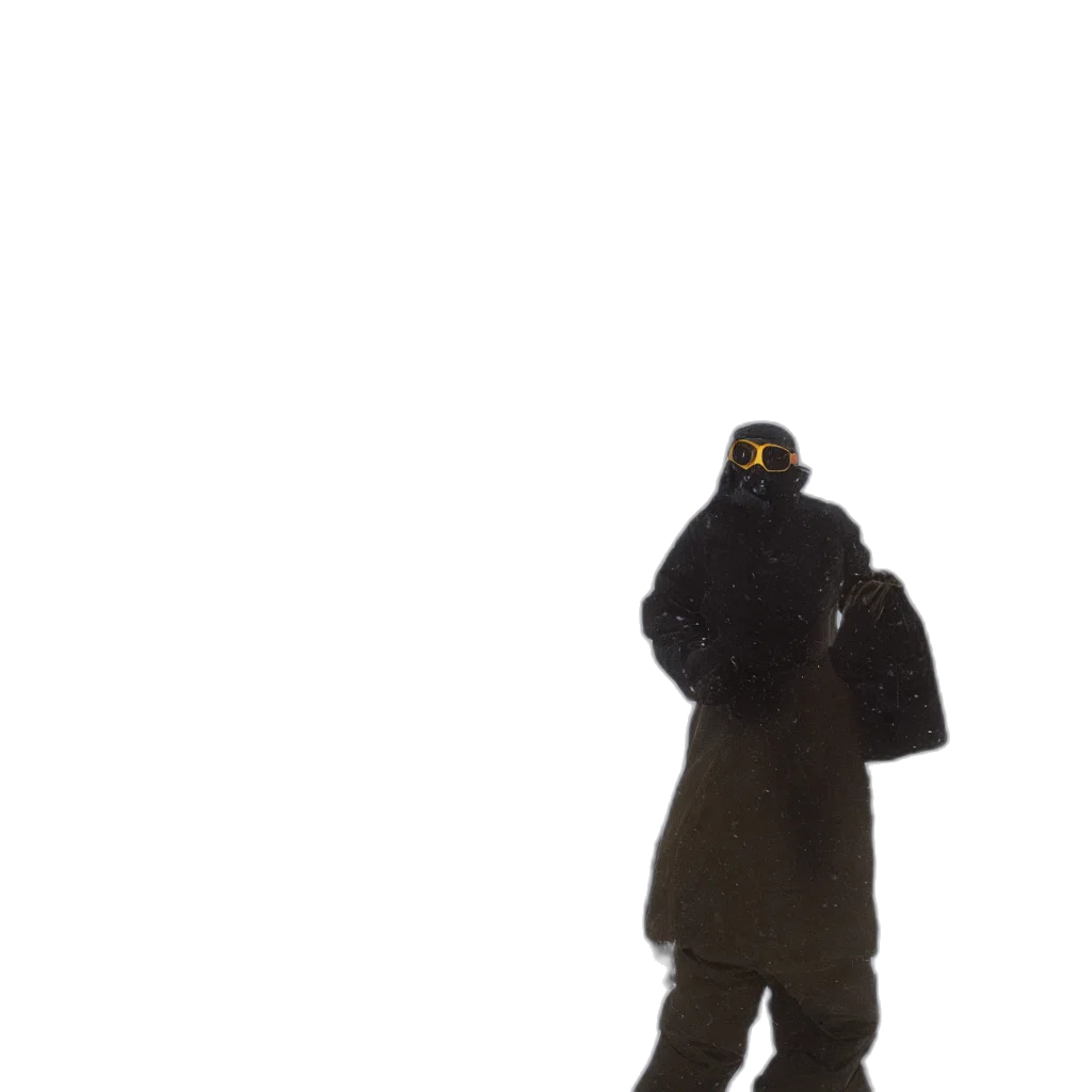 jacket, staff, hat, mask, 3d render, concept art, photorealistic, cyberpunk transparent PNG cut-out