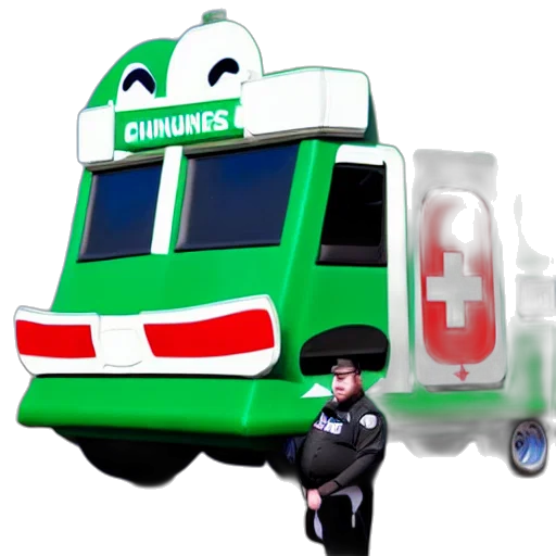 staff, concept art, 3d render, big, chungus, anthropomorphic, ambulance, shaped transparent PNG cut-out