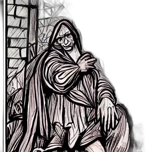 pencil sketch, comic book art, concept art, photorealistic, hunchback, death, pilgrimage, style transparent PNG cut-out
