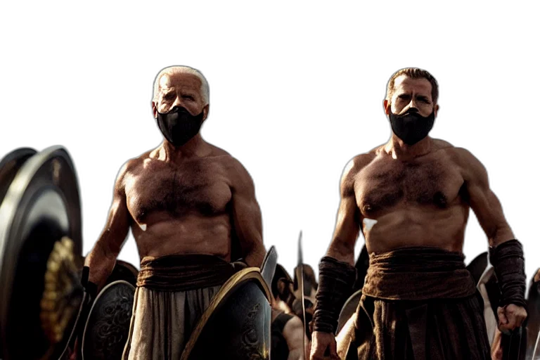 concept art, cinematic, action, shot, joe, biden, leonidas, movie transparent PNG cut-out