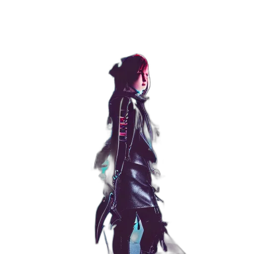 jacket, dress, staff, creature, concept art, cyberpunk, fantasy art, pixel art transparent PNG cut-out
