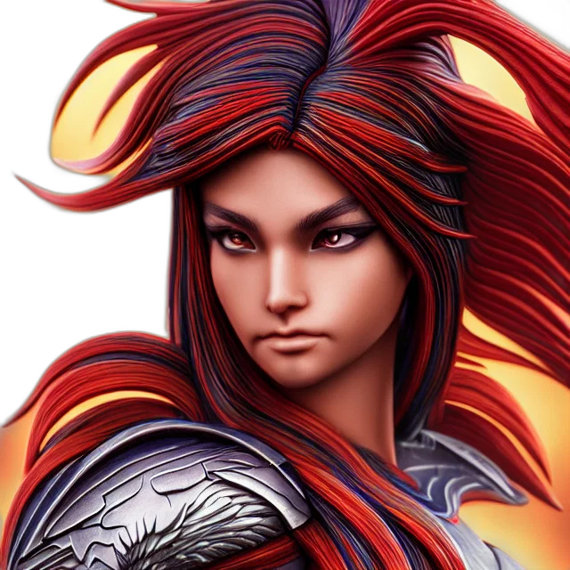 hair, face, fantasy art, comic book art, concept art, photorealistic, red, phoenix transparent PNG cut-out