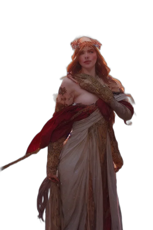 dress, sword, staff, crown, concept art, fantasy art, 3d render, photorealistic transparent PNG cut-out