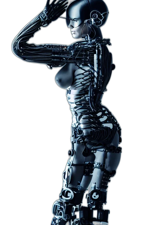 robot, dress, jewelry, weapon, cyberpunk, 3d render, concept art, photorealistic transparent PNG cut-out