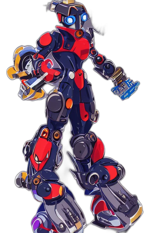 robot, weapon, concept art, pixel art, comic book art, 3d render, red, blue transparent PNG cut-out