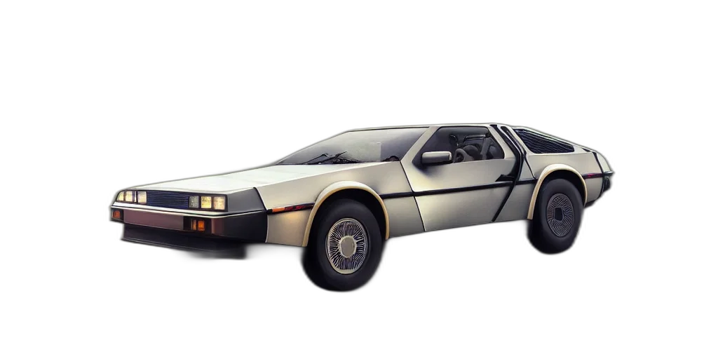 car, concept art, 3d render, photorealistic, vaporwave, delorean, speeding, down transparent PNG cut-out
