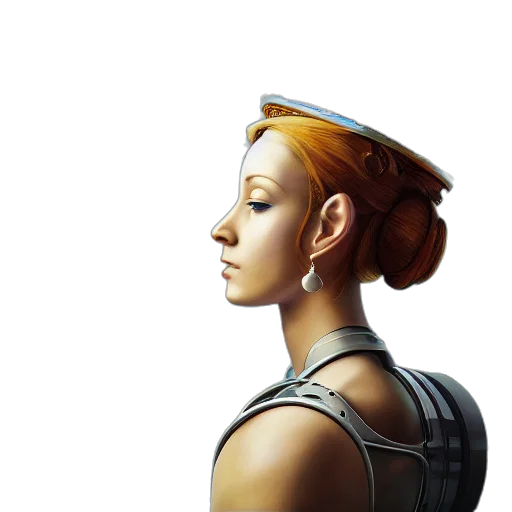 robot, staff, face, jewelry, photorealistic, concept art, oil painting, cyberpunk transparent PNG cut-out