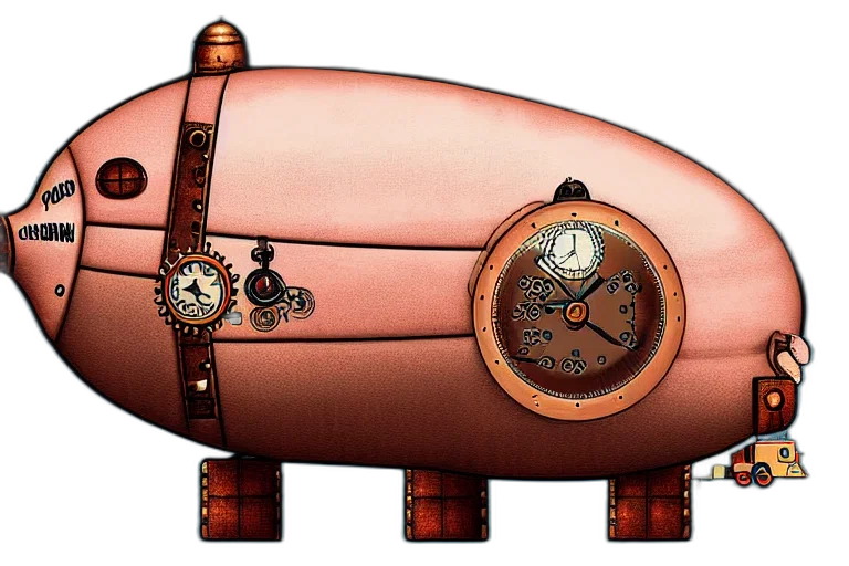 concept art, 3d render, blimp, shape, pig, steampunk, digital, art transparent PNG cut-out