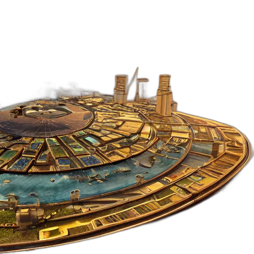 3d render, concept art, fantasy art, outer space, solarpunk, sea, city, highly transparent PNG cut-out