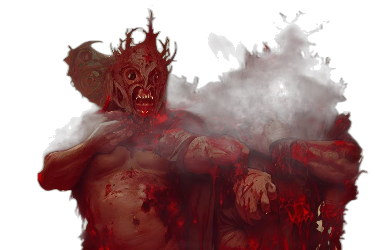 creature, mask, concept art, fantasy art, comic book art, photorealistic, fire, red transparent PNG cut-out