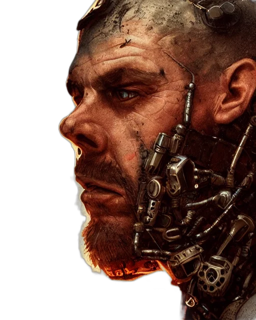 robot, face, weapon, cyberpunk, concept art, photorealistic, comic book art, rugged transparent PNG cut-out