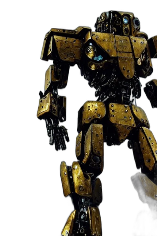 robot, weapon, concept art, 3d render, photorealistic, golden, futurecore, shiny transparent PNG cut-out