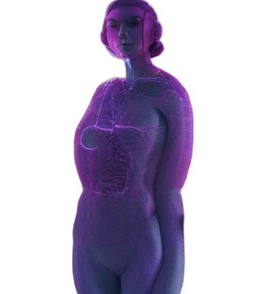 robot, dress, staff, creature, 3d render, vaporwave, concept art, cyberpunk transparent PNG cut-out