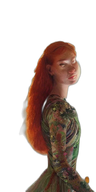 dress, staff, hair, face, photorealistic, oil painting, 3d render, fantasy art transparent PNG cut-out