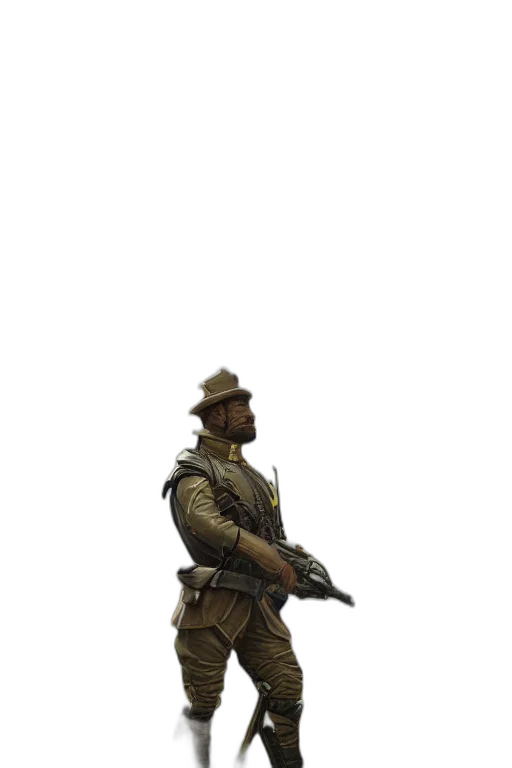 staff, weapon, hat, jacket transparent PNG cut-out