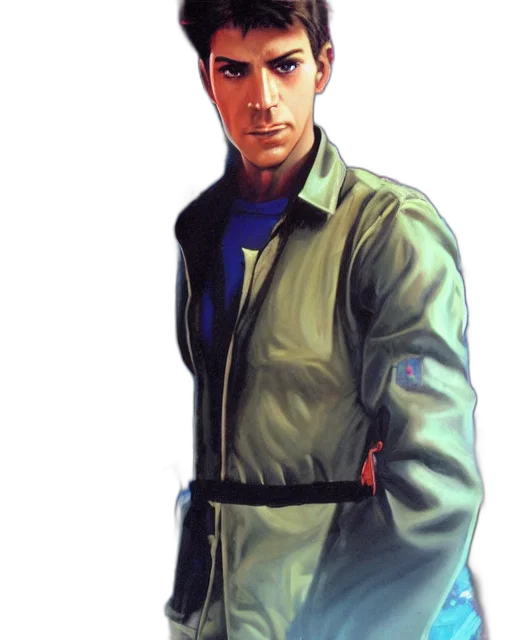 jacket, staff, face, concept art, photorealistic, comic book art, pixel art, blue transparent PNG cut-out
